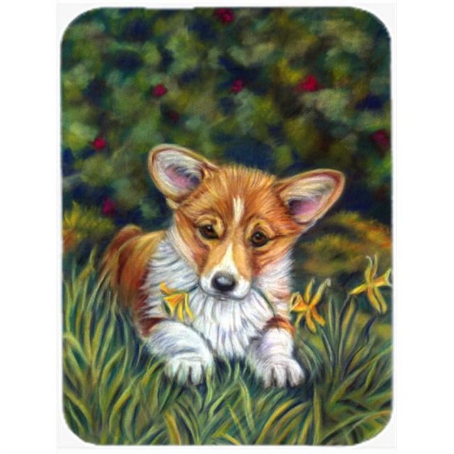 Carolines Treasures 7300LCB Corgi Pup And Daffodils Glass Cutting Board- Large