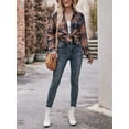 thumbnail image 7 of Arvbitana Women's Casual Loose Plaid Shirt Long Sleeve Lapel Button Blouses Spring Autumn Fashion Tops for Daily Streetwear S M L XL XXL, 7 of 7