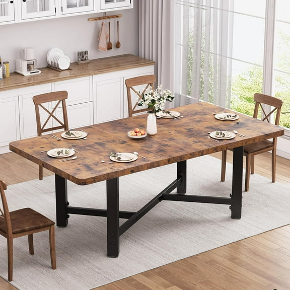 Dining Table for 4-6, 62“Extendable Kitchen Dining Room Table, Space Saving Rectangle Large Expandable Wood Dinner Furniture for Small Space, Brwon