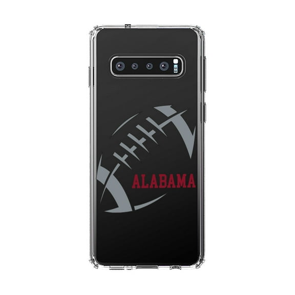 DistinctInk Clear Shockproof Hybrid Case for Samsung Galaxy S10 (6.1" Screen) - TPU Bumper, Acrylic Back, Tempered Glass Screen Protector - Alabama Football - Crimson, Gray