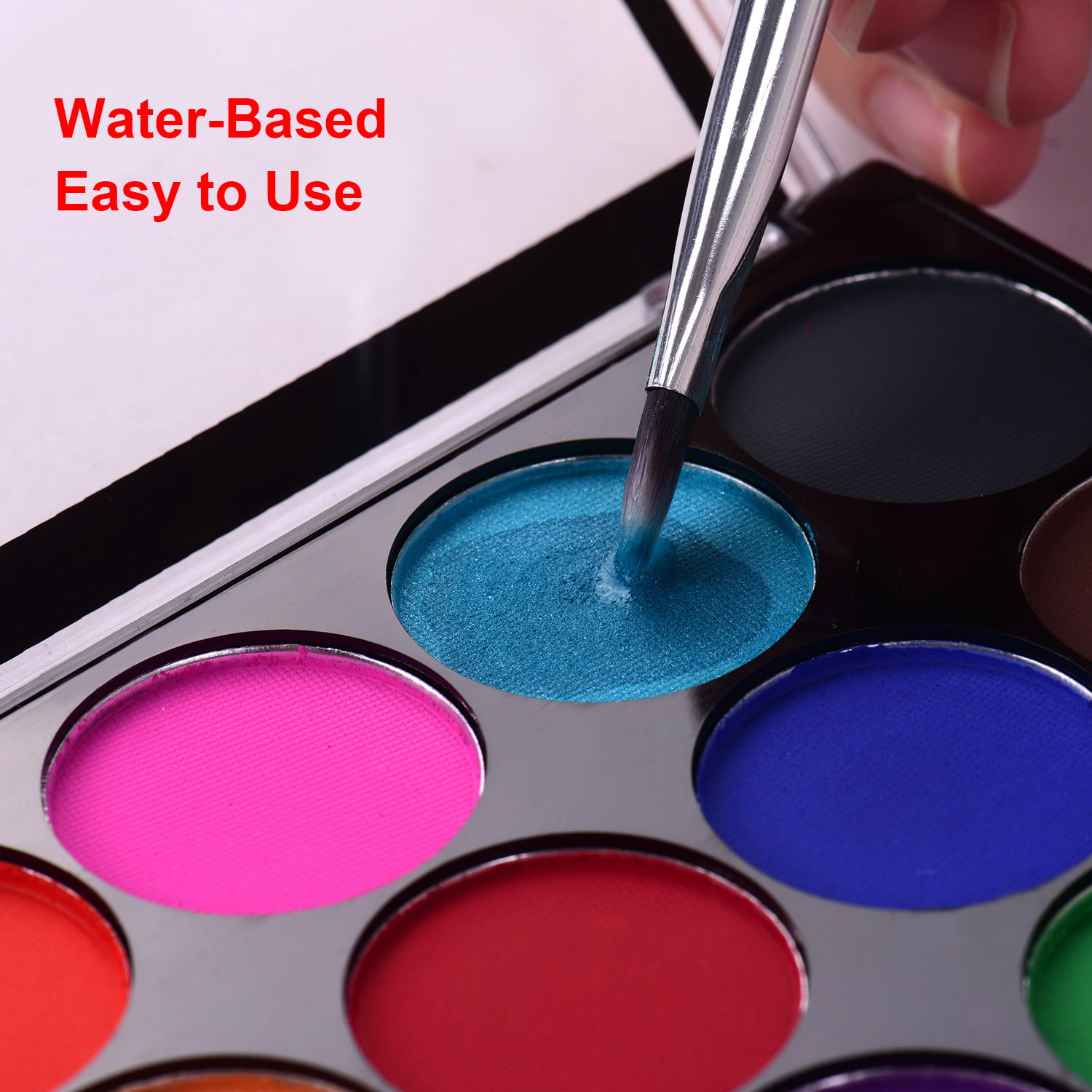 Face Painting Kit for Kids Adults, Water Activated Body Face Paint, 15 Colors Water Based Facepaints Makeup Palette 12 Pcs Brushes, Stencils, Non