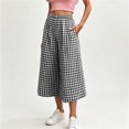 thumbnail image 5 of Women's Plaid Wide Leg Capri Pants High Waisted Elastic Waist Casual Cropped Pants with Pockets, 5 of 6