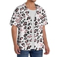 thumbnail image 2 of PAYOHTO Black Spotted Leopard Print & Pink Flower Mens Hawaiian Casual Short-sleeved Shirt Tropical Summer Beach Button Down Shirts, 2 of 7