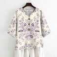 thumbnail image 5 of 3/4 Sleeve Boho Linen Tops for Women, Spring Floral Printed Blouses for women Dressy Casual, Basic Womens Cotton Linen Top, 5 of 5