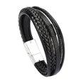 thumbnail image 1 of Tejida Del Brazalete de de Los Hombres de Cuero pteado negro Sunnimix Pulseras anchas de puño, 1 of 8