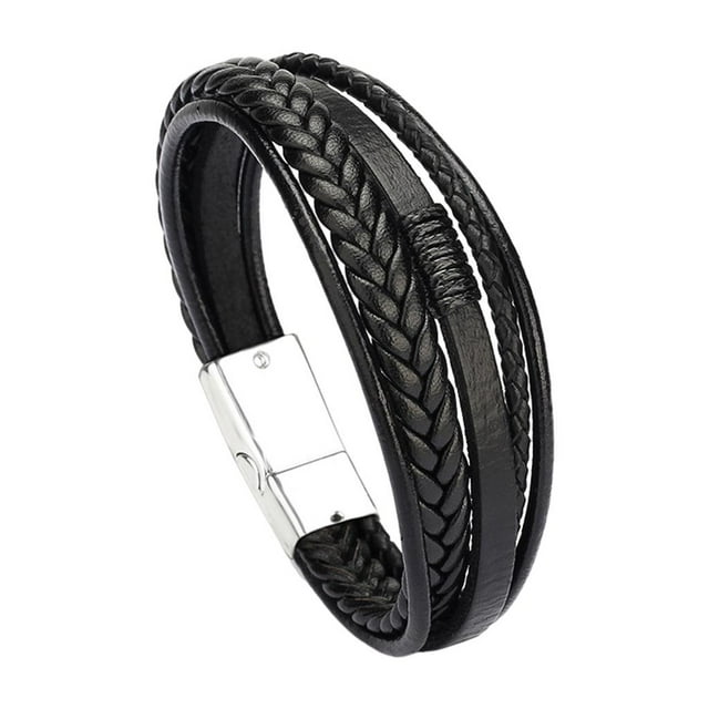 Tejida Del Brazalete de de Los Hombres de Cuero pteado negro Sunnimix Pulseras anchas de puño