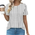 thumbnail image 2 of JSheng Womens Summer Casual Tops Fashion Woman Round Neck Short Sleeve Striped Loose T-Shirt Tops Comfortable & Fitness Gray L, 2 of 5