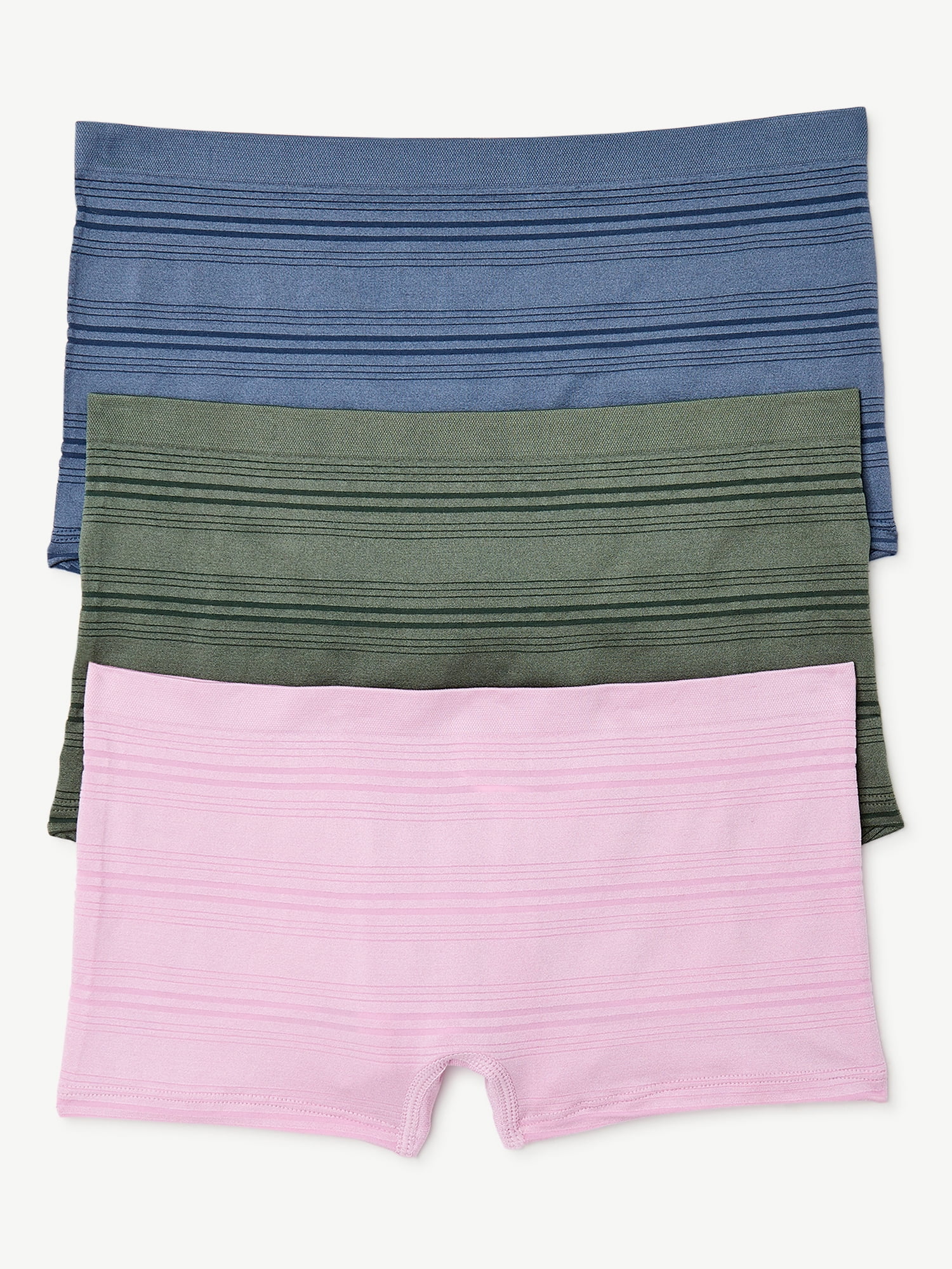 Joyspun Women's Sheer Stripe Seamless Boyshort Panties, 3-Pack, Sizes S to 3XL