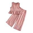 thumbnail image 4 of LNMQLPDBS Girls Summer Sets Puff Sleeve Ruffle Hem Floral Printed Top & Elastic Waist Pants 2pcs Outfits Summer Outdoor Casual Fashionable Suit Toddler Girl Clothes for Tour Vacation and Photo, 4 of 9