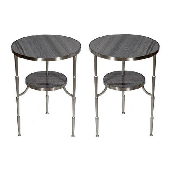 Home Square Side Table in Satin Nickel and Gray Marble - Set of 2
