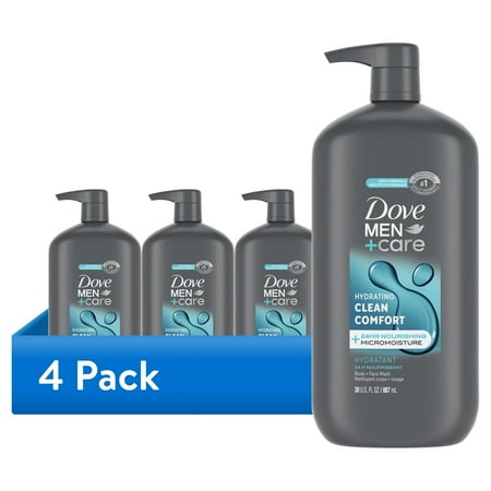 (4 pack) Dove Men+Care Body Wash & Face Wash for Men Clean Comfort 30 oz