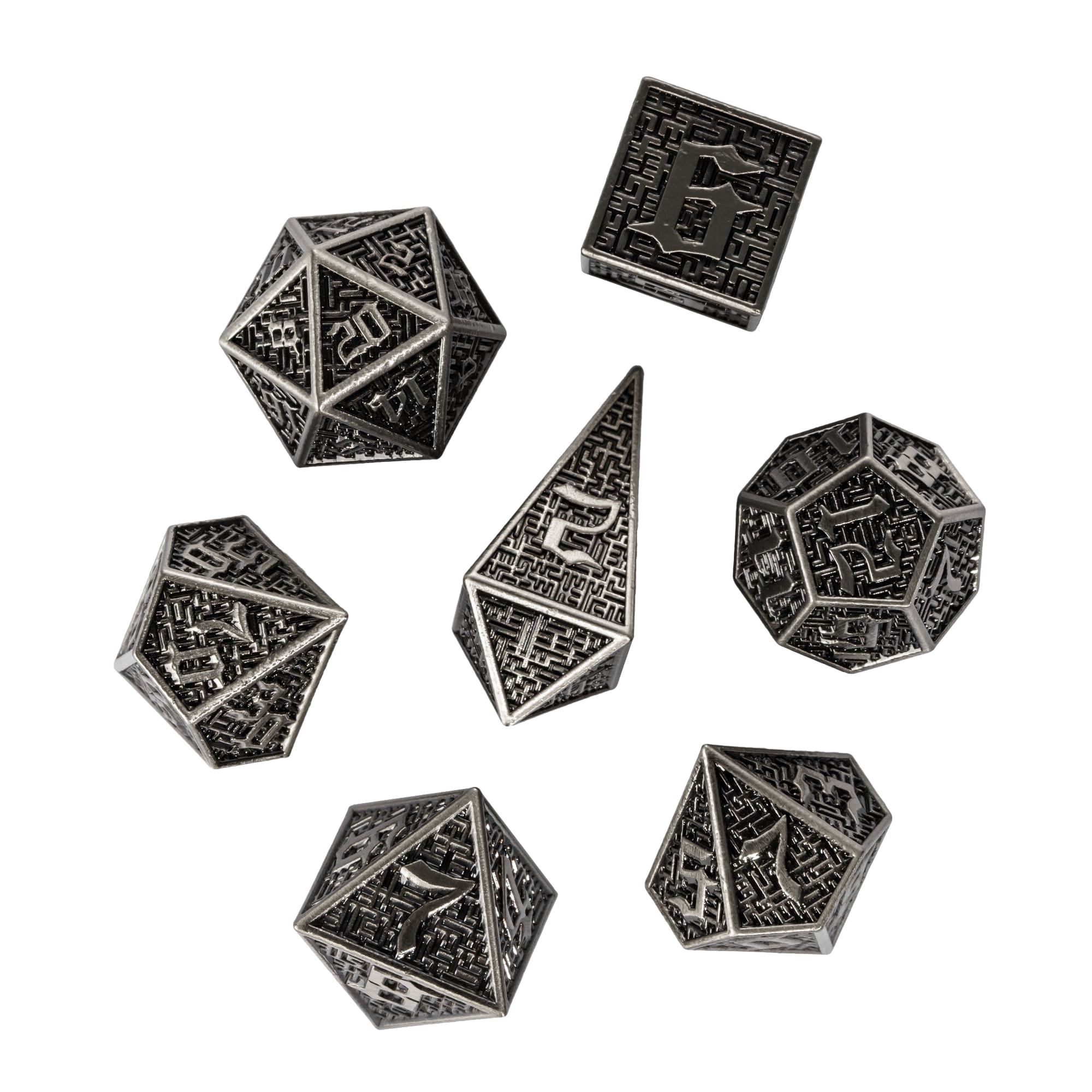 Cusdie 7-Die Metal DND Dice Set, Maze Design Metal Polyhedral D&D Dice Set for DND Dungeons and Dragons TTRPG Role Playing Games