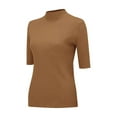 thumbnail image 5 of 2024 Women's Short Sleeve Knit Top Mock Turtleneck Slim Fit Ribbed Sweater for Casual and Business Comfortable Pullover Coffee M, 5 of 9