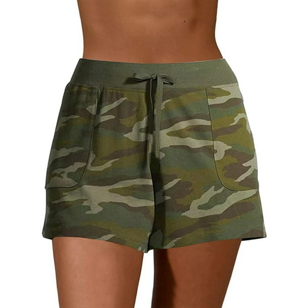 Women Plus Size Camouflage Elastic Waist Shorts Drawstring Short Pants Bottoms - Walmart.com