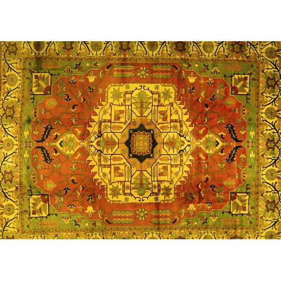 Ahgly Company Machine Washable Indoor Rectangle Persian Yellow Traditional Area Rugs, 6' x 9'