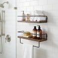 thumbnail image 2 of Demi Bonn Rustic Farmhouse Wall Mounted Floating Shelves, Dark Wood with Guardrail & Towel Bar, Invisible Bracket Anti-Sag Shelving for Bathroom Kitchen Living Room, 2 of 6