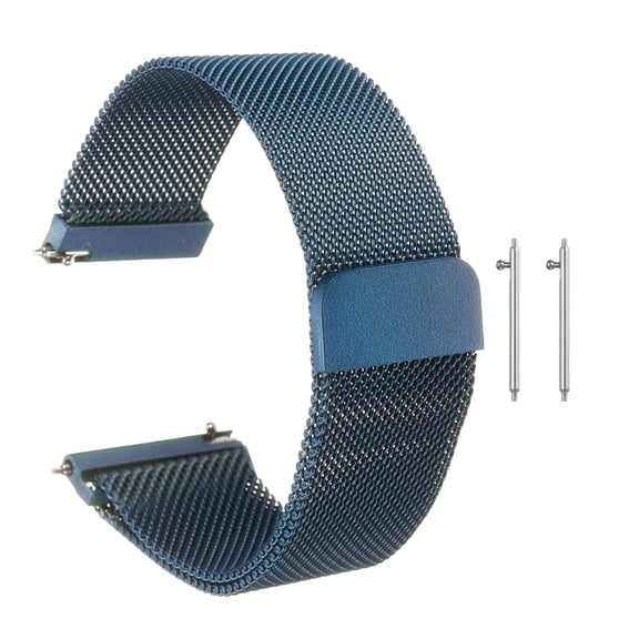 Uxcell Stainless Steel Mesh Watch Band 24mm Quick Release Metal Replacement Adjustable Watch Strap with Magnetic Buckle for Men Women, Blue