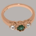thumbnail image 6 of LBG British Made 18k Rose Gold Natural Emerald & Cultured Pearl Womens Anniversary Ring - 33 size options - Size 9, 6 of 7