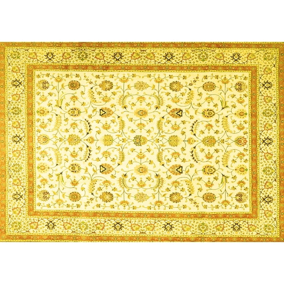 Ahgly Company Machine Washable Indoor Rectangle Persian Yellow Traditional Area Rugs, 5' x 7'