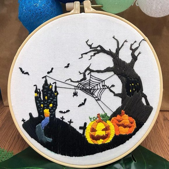 Kit de INICIO de bordado xinyu de Halloween para principiantes con patrón de murciélago de calabaza