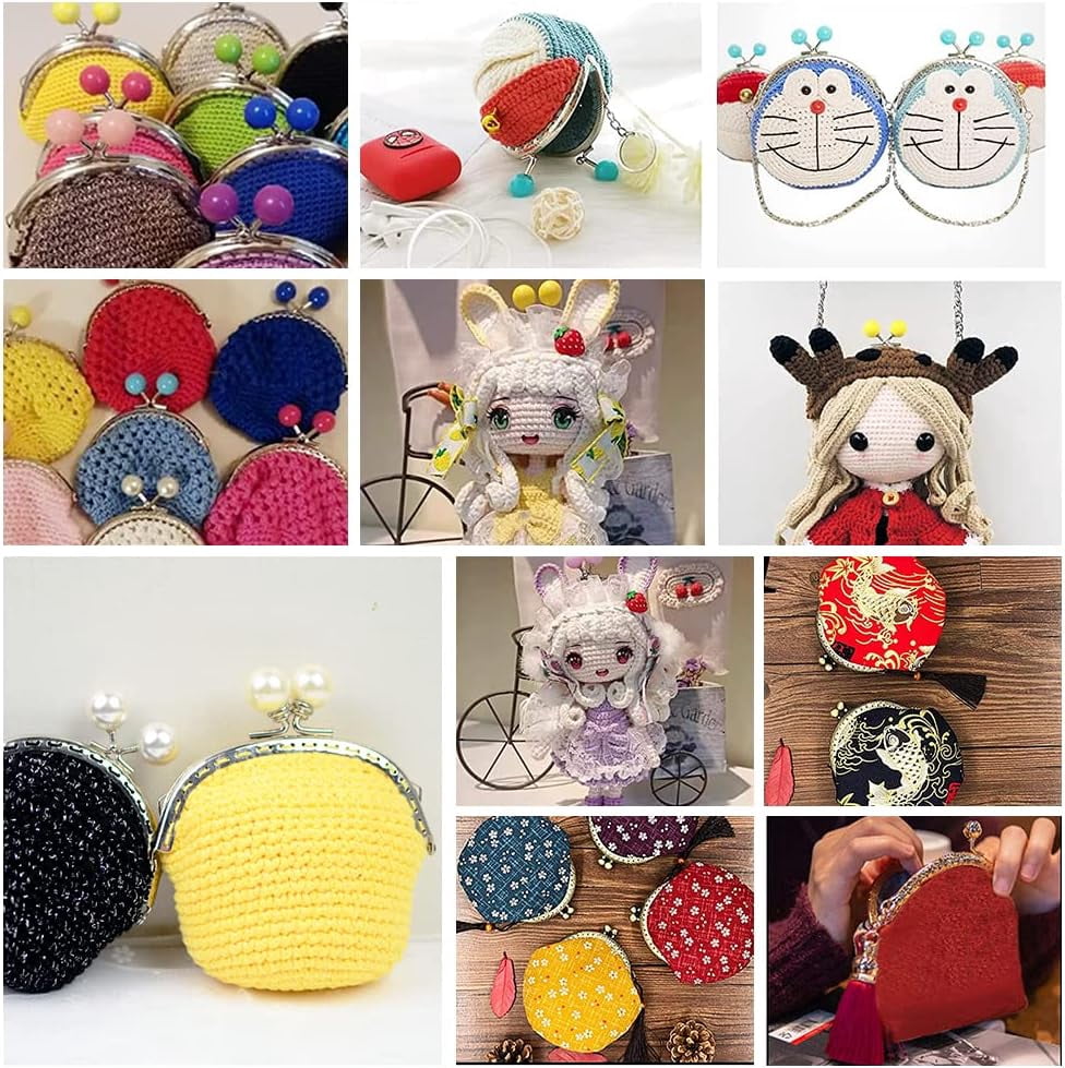 13pcs Purse Frame Bag Kiss Clasp 13 Color Lock Key Ring Coin Bag Metal Frame with Plasitc Beads Ball Purse Handle Set