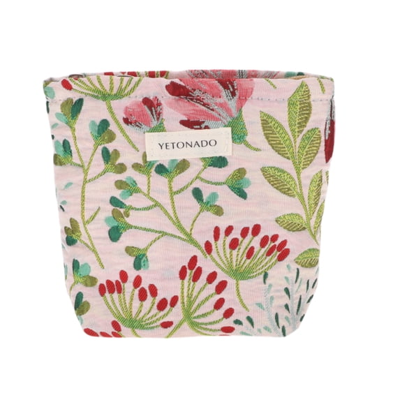 Unique Bargains 1 Pc Portable Galsang Flower Makeup Bag for Women Beige Small