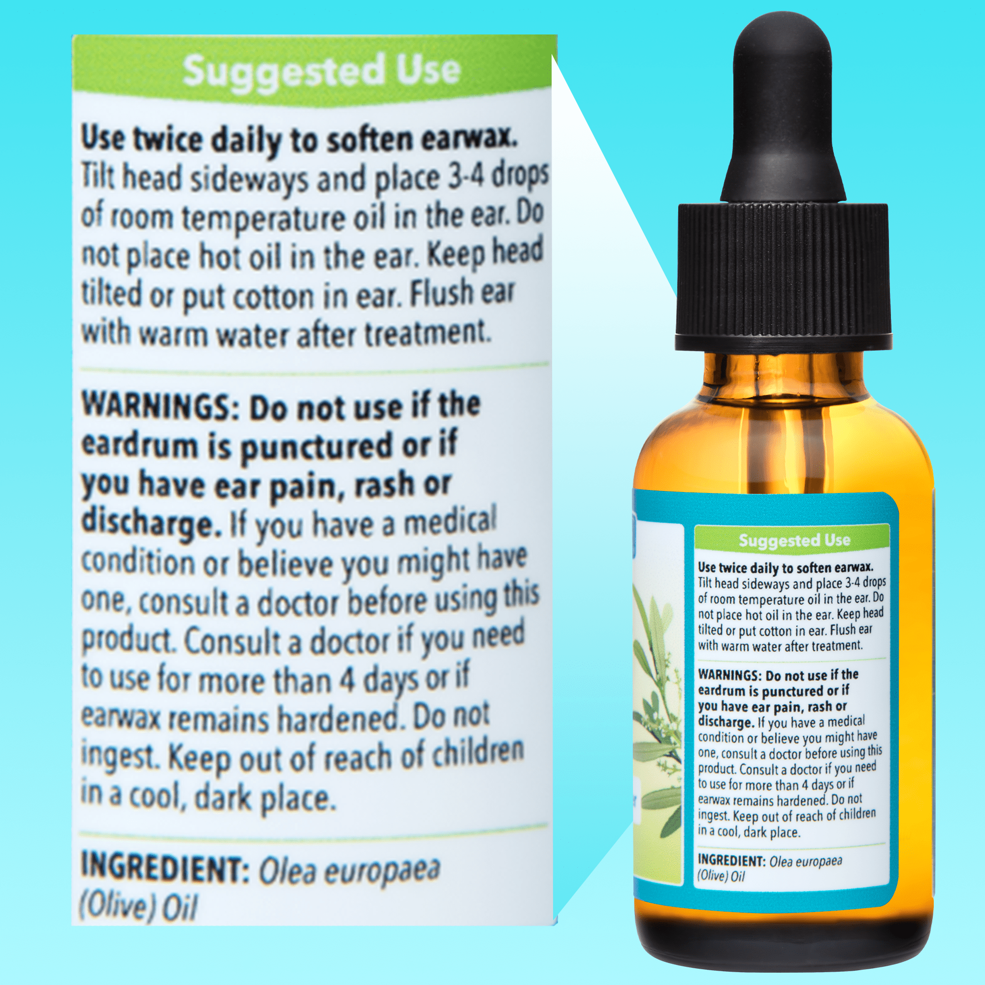 De La Cruz Sweet Oil Ear Drops, Suitable for Adults and Kids, Softening Hard Ear Wax, 1 fl Oz