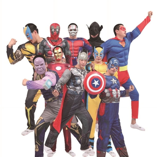 Cosplay Iron Man Hero Man-Man Ropa Spider Black Bat Man Thor Dios Capitán América Ropa de músculo adulto Masculino