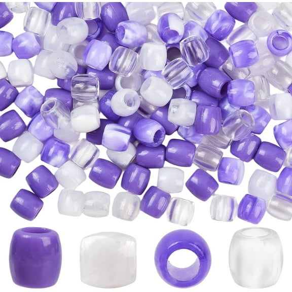 1 Box 120Pcs 4 Colors Large Hole Hair Bead Resin Pony Beads Bulk Purple White Clear Jumbo Braids Loc Dreadlock Loose Spacer Findings for Jewelry Making Bracelet DIY Craft Hair Accessories
