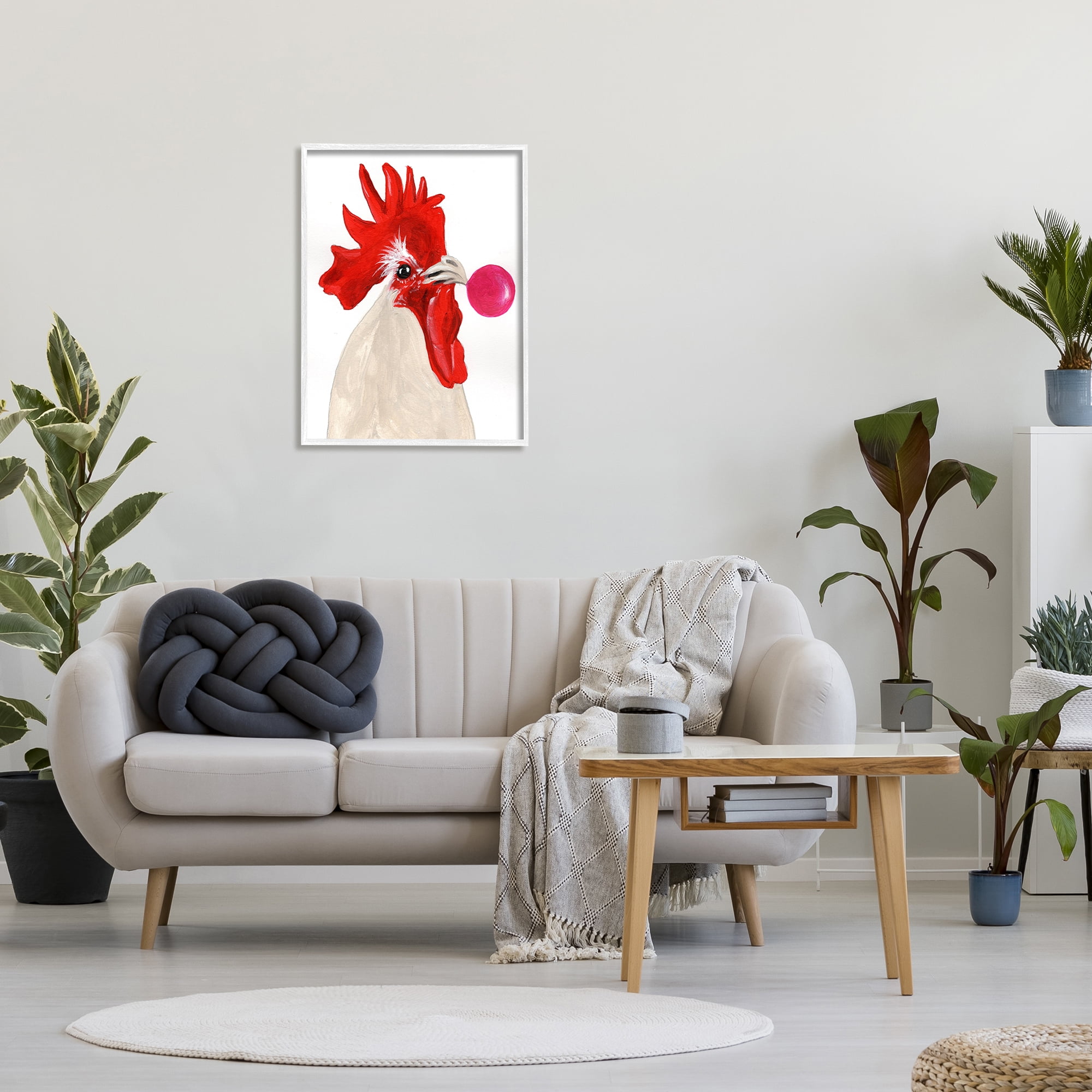 Stupell Industries Rooster Blowing Bubblegum Animals & Insects Painting White Framed Art Print Wall Art, 24 x 30