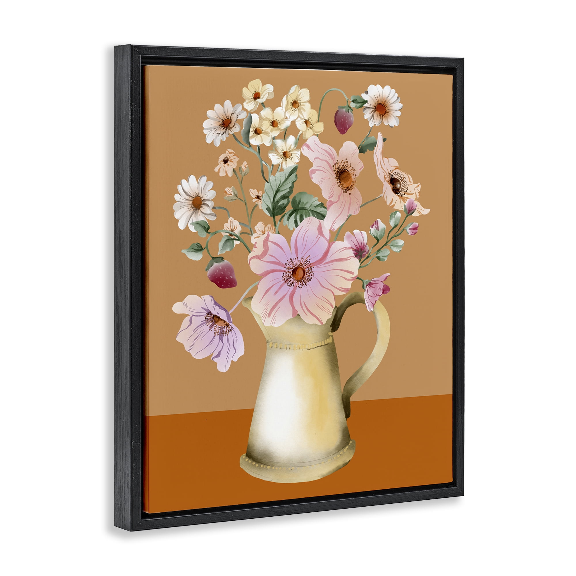 Stupell Industries Garden Florals in Jug Plants & Flowers Painting Black Floater Framed Canvas Art Print Wall Art, 17 x 21