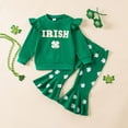 thumbnail image 2 of Leey-World Toddler Baby Girl St Patricks Day Outfit Ruffle Sleeve Letters Print Lucky Charm Sweatshirt Pants Headband 3Pcs Set|Green,3-4 Years, 2 of 9