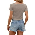 thumbnail image 5 of Hibeli Women V Neck Short Sleeve Solid Color Slim Crop Top, 5 of 7
