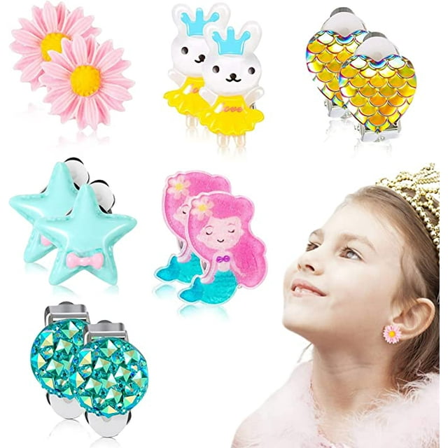 6 Paires de Clips d'Oreilles pour Enfants Accessoires de Bijoux pour Filles Décorations de Robe Clip-on Boucles d'Oreilles Habillage Accessoire de Mode