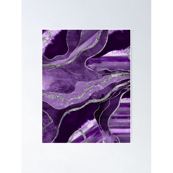 Purple Marble Agate Silver Glam #1 (Photo of Glitter Only - Not Reflective) Fashion Art Decor Frame