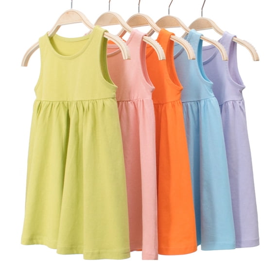 Trendfront Girls Tank Sundress for Girls 2026 Summer Crewneck Sleeveless Cami Solid Color Casual Soft Breathable Everyday Dress