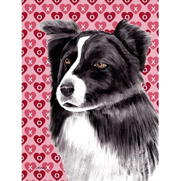 15 x 15 In. Border Collie Hearts Love And Valentines Day Portrait Flag, Garden Size
