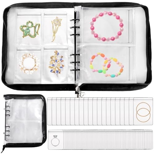 91 Slot Transparent Jewelry Organizer Book,Travel Earring Storage Case with Zipper,High Capacity Jewelry Organizer Ring Holder for Earrings,Necklace,Bracelet,Black