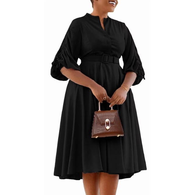 Women's Satin Mock Neck Flounce Long Sleeve Ruffle Hem A Line Mini Short Dress