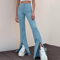thumbnail image 2 of OSOLU Solid Color Women Cozy Mid-Waist Cargo Jeans Stretch Wide Leg Denim Pants With Pockets Trousers Everyday Comfort Versatile Bottoms, 2 of 5