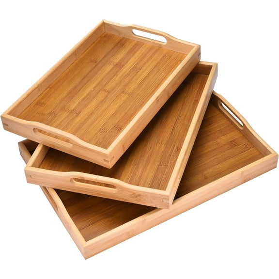 Prosumers Choice Bamboo Serving Tray with Handles - Bamboo Trays for Food-Serving Tray - Wooden Trays for Food - Set with Different Sizes