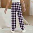 thumbnail image 3 of Boys Sport Knit Pants Children Plaid Pajamas Pants Sports Loungewear Cute Pants Boys Girls Jogger Sweatpants Homewear Thin Trousers Streetwear Boys Full-Length Trousers Purple 160, 3 of 6