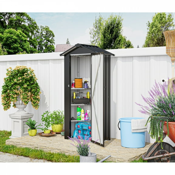 Small Compact Metal Garden Shed - High-Quality Galvanized Iron Sheet, Waterproof, Solid Lock & Reasonable Internal Space, Easy to Assemble & Move,Black​