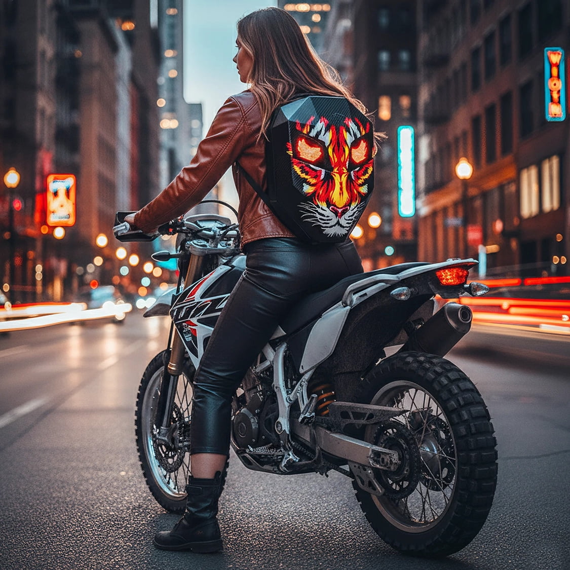 19" LED Backpack, Animated Digital Motorcycle Backpack with Programmable Moving Eyes, DIY Graffiti, Perfect Tech Gear - Tiger