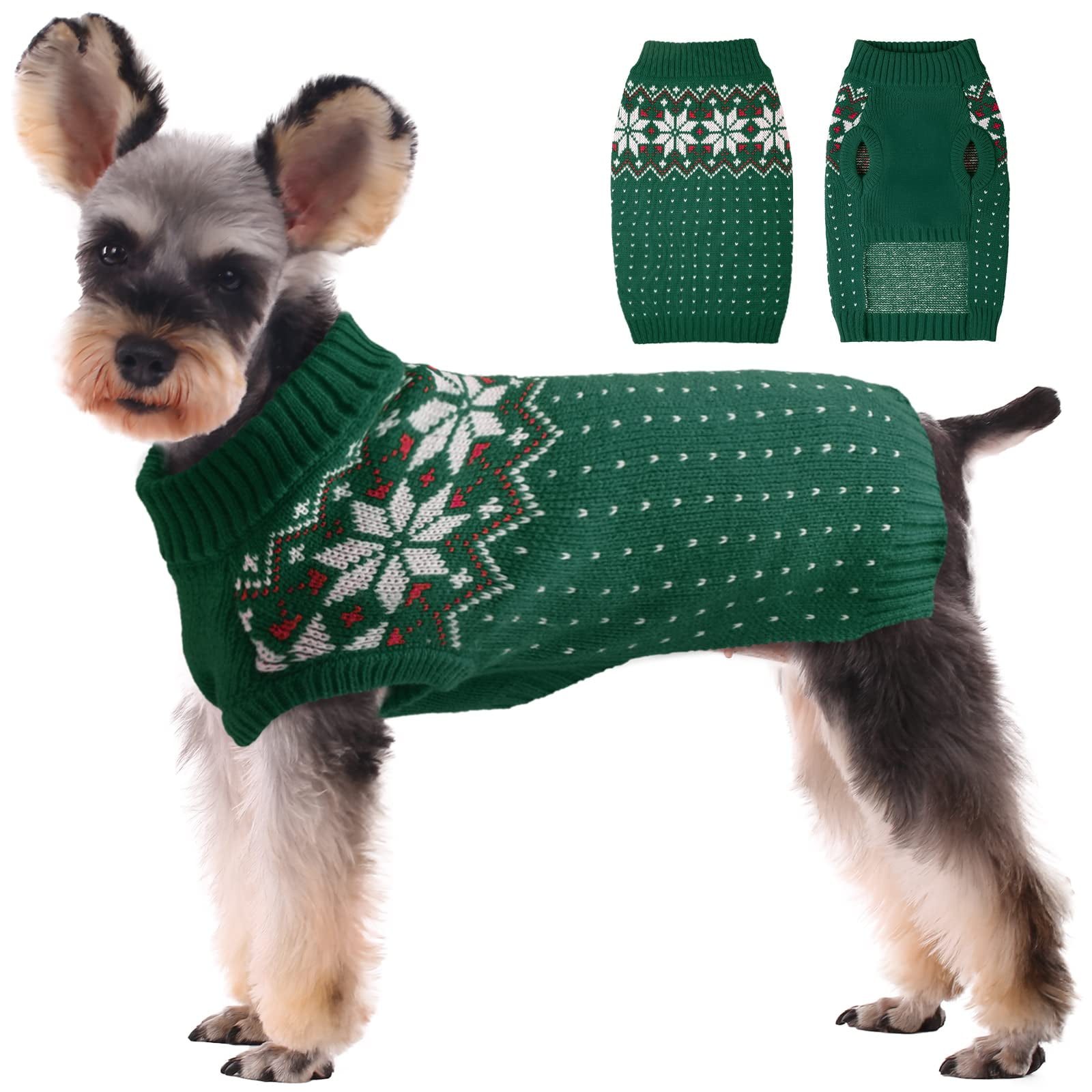 Kuoser Acrylic & Cotton Snowflake Dog Sweater Coat, Green, XS - Walmart.com