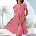 thumbnail image 2 of Vestido de Verano para Mujer, Corta, Cuello en V, Holgado, Informal, Plisado, Túnica Larga, para Playa, Color Melocotón, Talla L, 2 of 5