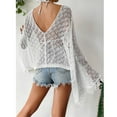 thumbnail image 5 of SWSMCLT Women's Long Sleeve Boho Shirt Crochet Knit Tropical Mexico Vacation Baggy Lace Up Cardigan Sweater Beach Crop Top Sheer Fringe Hawaii Beach Outfit White 12-14, 5 of 5