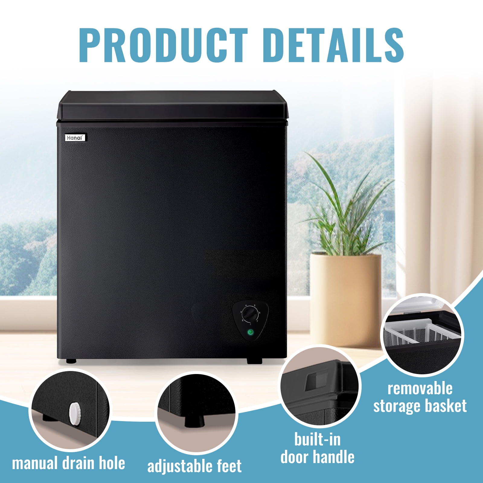 WANAI 5.0 Cubic Feet Chest Freezer Large Home Deep Freezers Black Top Door with Removable Basket