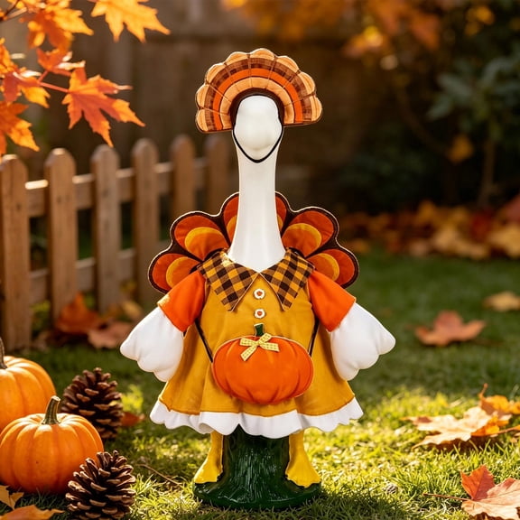 Porch Goose Thanksgiving Outfits 23 Inch, Hanging Fall Pumpkin Sign Turkey Goose Costume Set Autumn Porch Statue Clothes Fit Thanksgiving Porch Goose Outfit