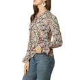 thumbnail image 5 of MODA NOVA Junior's Tie V Neck Blouse Long Trumpet Sleeve Floral Shirt Pink Green S, 5 of 6